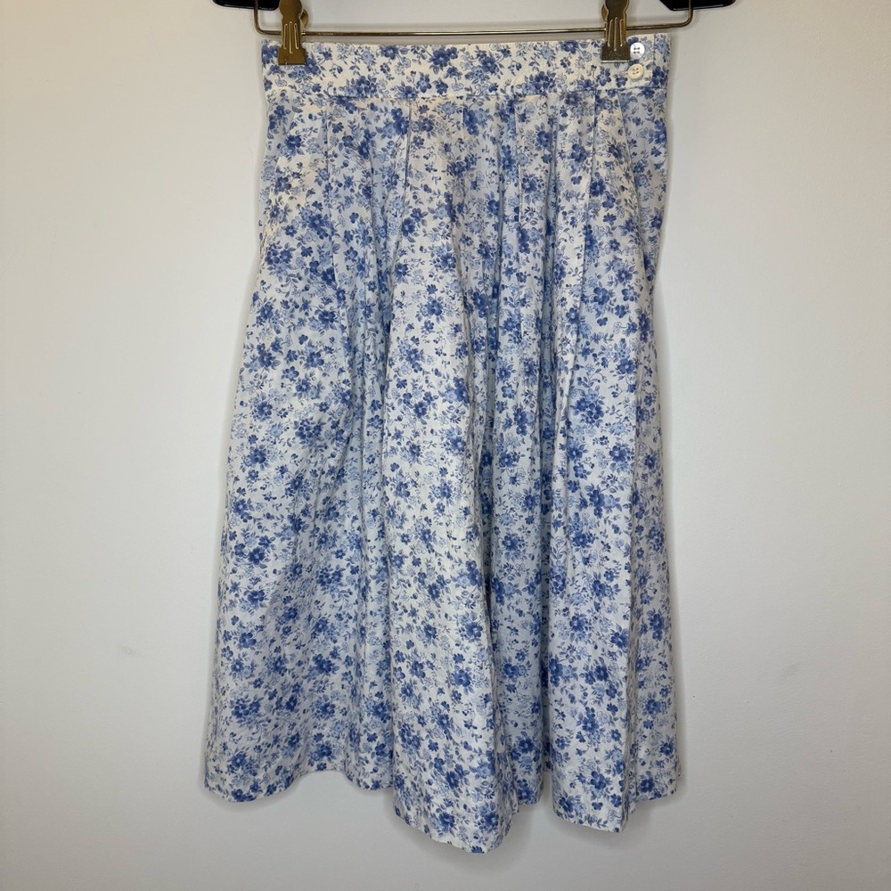 Brooks Brothers Blue and White Midi A-Line Skirt
